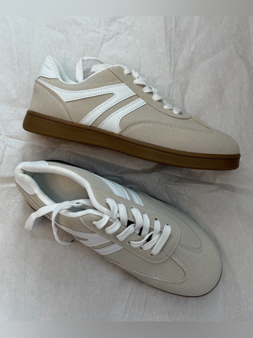 Women’s Neutral Beige Casual Sneakers with White Accents